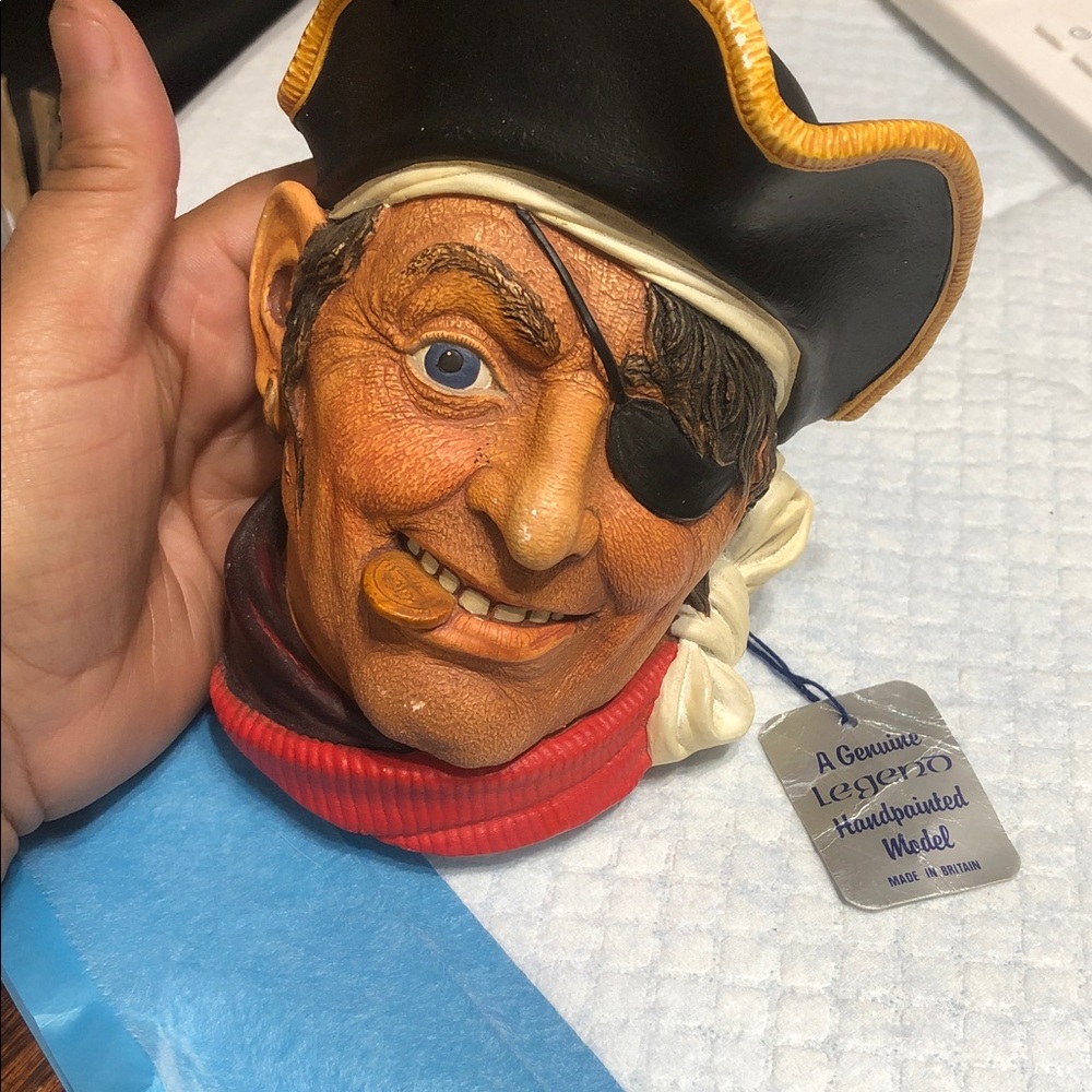 Vintage Pirate Head Sculpture in Black, Red, Blue and Cream by Vintage